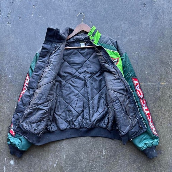 Vintage 90s Artic Cat Checkered Nylon Puffer Jacket Size XL - Picture 5 of 8